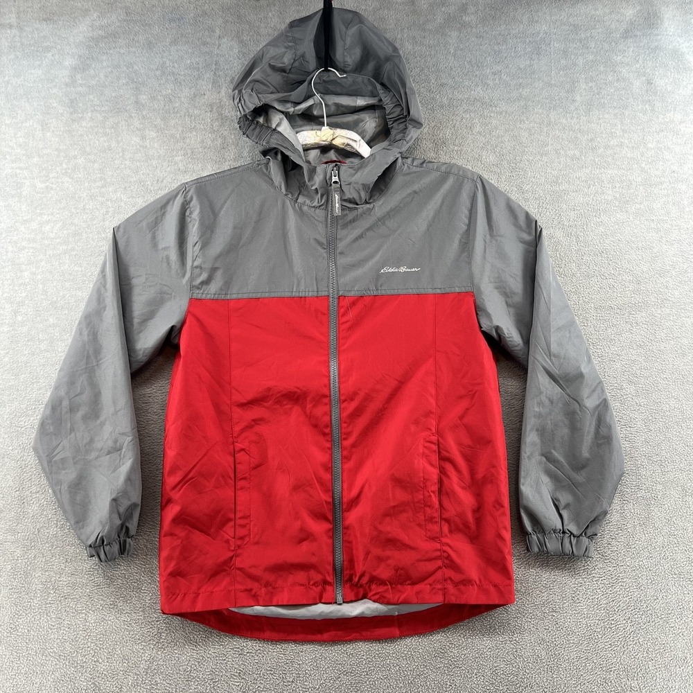 Eddie Bauer Kids Size L (14/16) full zip red waterproof hooded rain Jacket